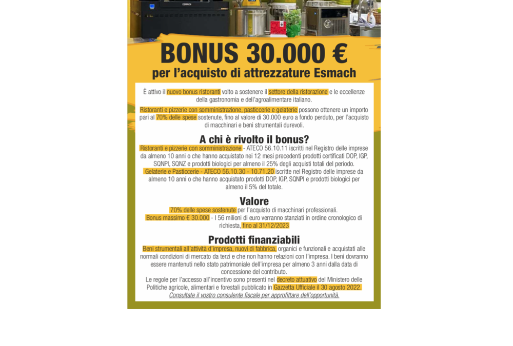 Nuovo bonus ristoranti – Fino a 30.000 €